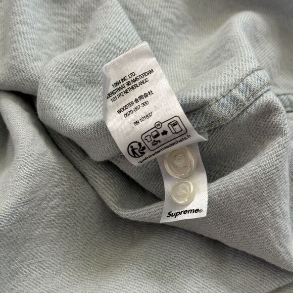Supreme Light Blue Denim Wooster Cotton Long Sleeve Box Logo Shirt Size Medium - Picture 5 of 12
